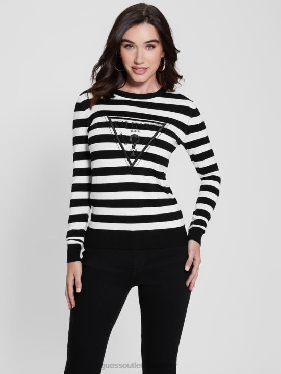 GUESS White And Black Stripes 8ZX4F1622 Eco Eloise Sweater