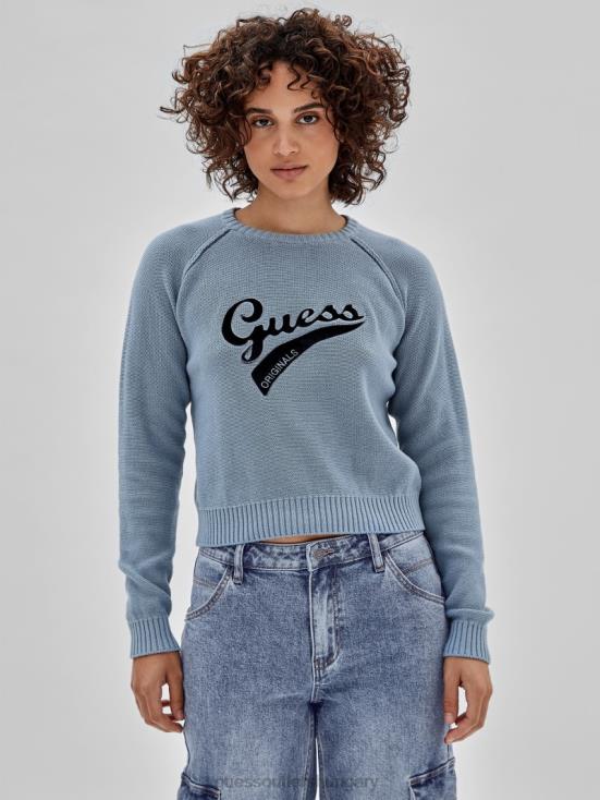 GUESS Blue Cotton 8ZX4F1267 Originals Eco Logo Sweater