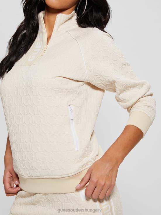 GUESS Gj Beige Jacquard 8ZX4F2459 Darla Half-Zip Jacquard Sweatshirt