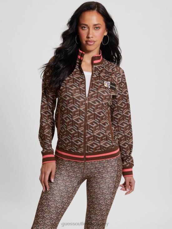 GUESS Stripe G-Cube Brown 8ZX4F1738 Eco G-Cube Active Zip Sweatshirt