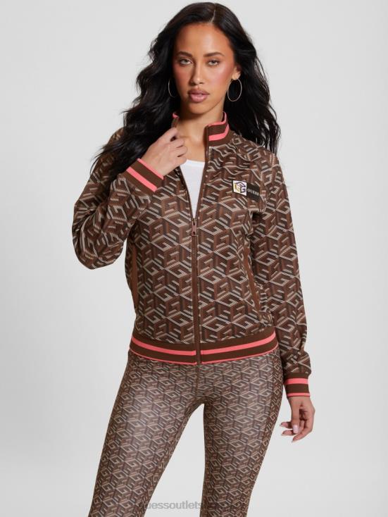 GUESS Stripe G-Cube Brown 8ZX4F1738 Eco G-Cube Active Zip Sweatshirt