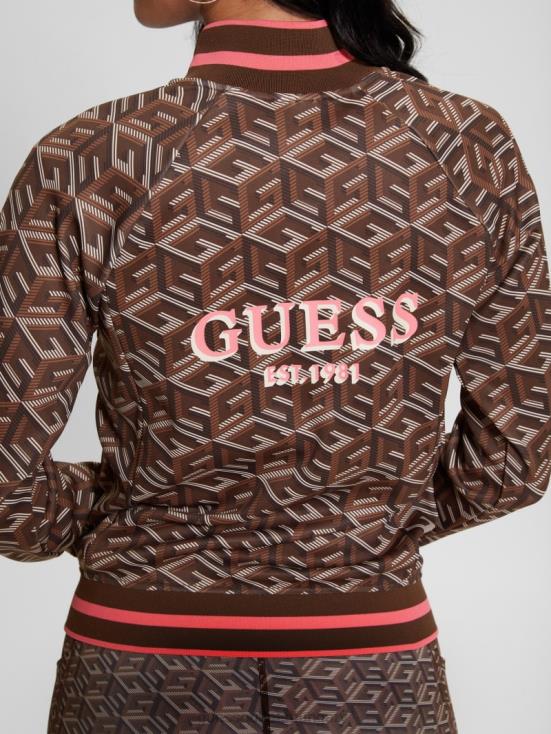 GUESS Stripe G-Cube Brown 8ZX4F1738 Eco G-Cube Active Zip Sweatshirt