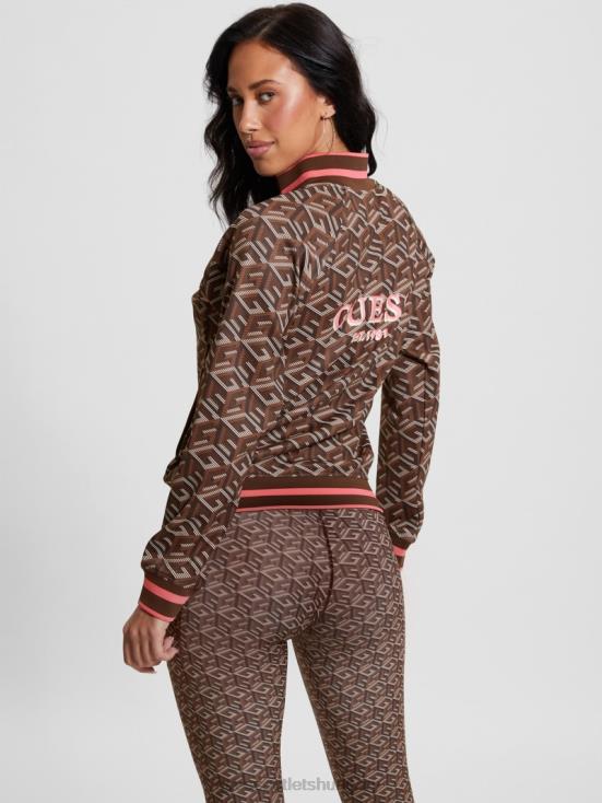 GUESS Stripe G-Cube Brown 8ZX4F1738 Eco G-Cube Active Zip Sweatshirt