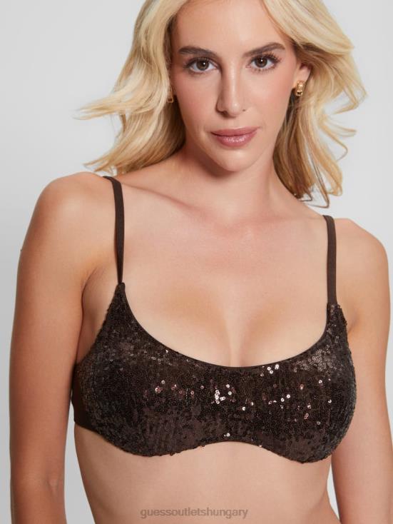 GUESS Dark Auburn 8ZX4F2543 Sequin Bralette Bikini Top