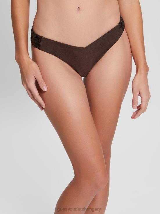 GUESS Dark Auburn 8ZX4F2544 Sequin V-Cut Brazilian Bikini Bottom