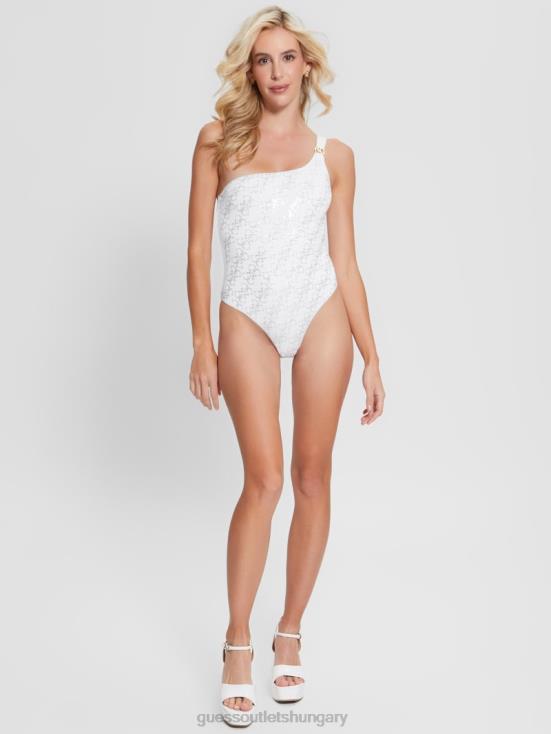 GUESS Pure White 8ZX4F2549 Quattro G Rhinestone One-Piece Swimsuit