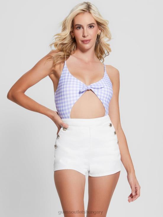 GUESS Small White Lavander Vich 8ZX4F2550 Eco Gingham One-Piece Swimsuit