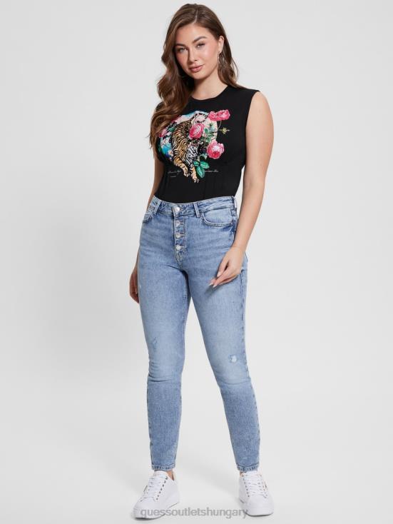 GUESS Black 8ZX4F1011 Tiger Roses Corset Tee