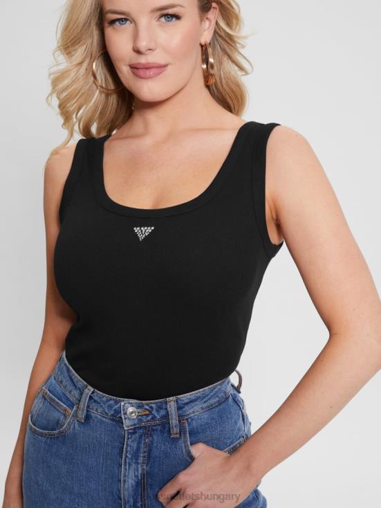 GUESS Black 8ZX4F1053 Eco Triangle Bling Ribbed Tank