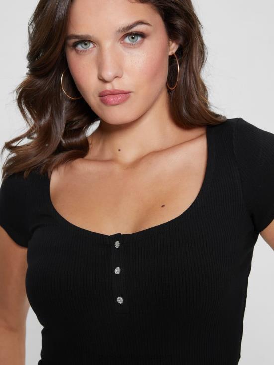 GUESS Black 8ZX4F1090 Eco Karlee Henley Tee