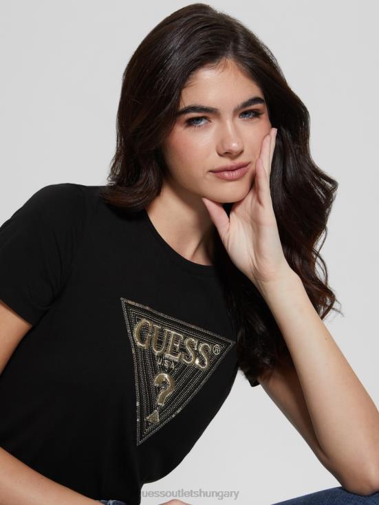 GUESS Black 8ZX4F1478 Eco Multi-Tone Sequin Logo Tee