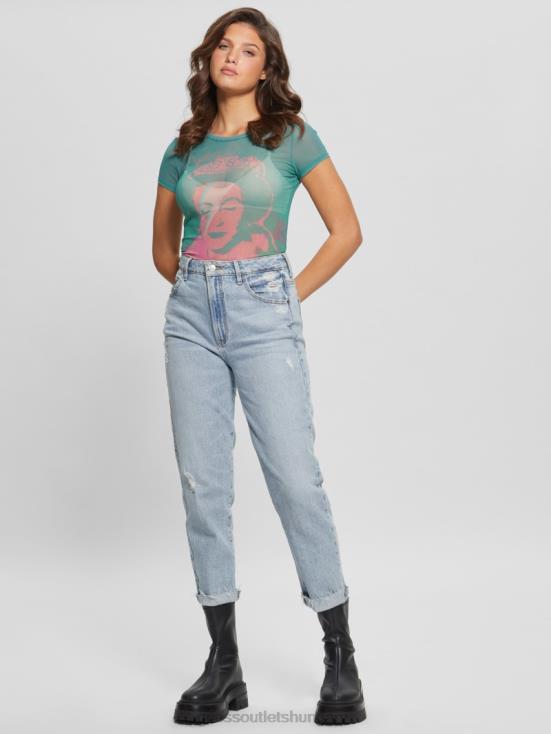 GUESS Carribean Water Multi 8ZX4F1118 Eco Queen Graphic Mesh Tee