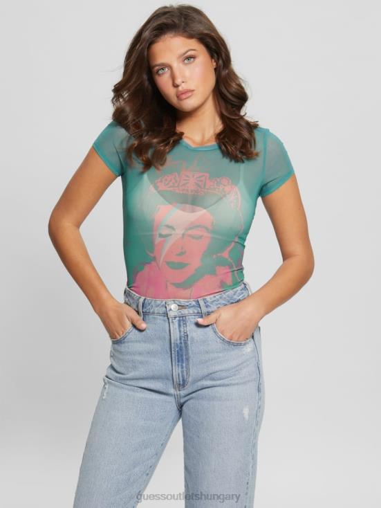 GUESS Carribean Water Multi 8ZX4F1118 Eco Queen Graphic Mesh Tee