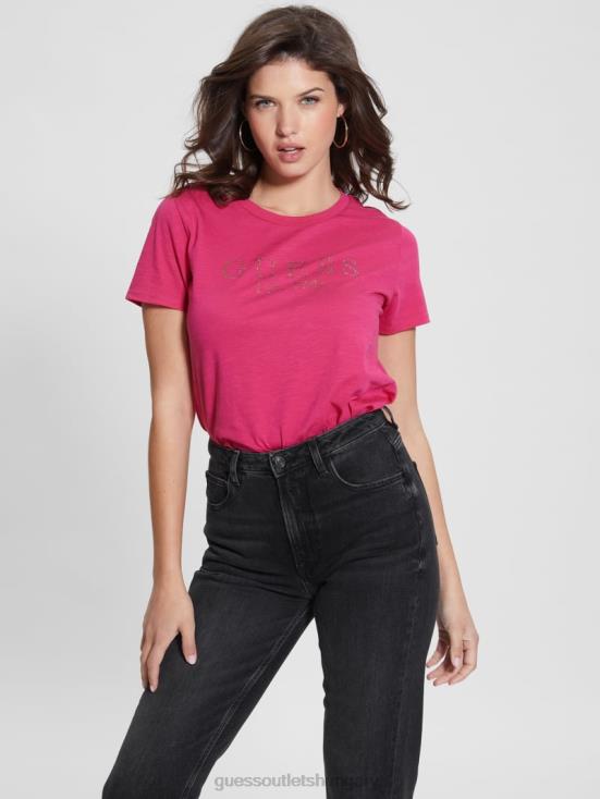 GUESS Full Bloom Pink 8ZX4F1202 Eco 1981 Crystal Logo Tee