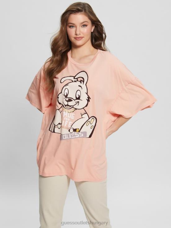 GUESS Hello Peach Multi 8ZX4F1215 Bunny Oversized Graphic Tee