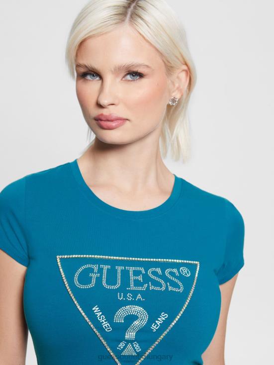 GUESS Marina Blue 8ZX4F1452 Rhinestone Logo Tee