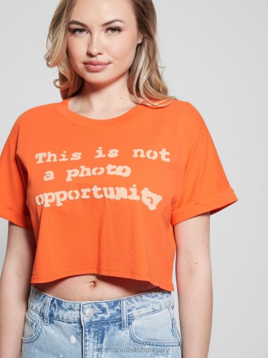 GUESS Orange Slushie 8ZX4F1073 Slogan Crop Tee