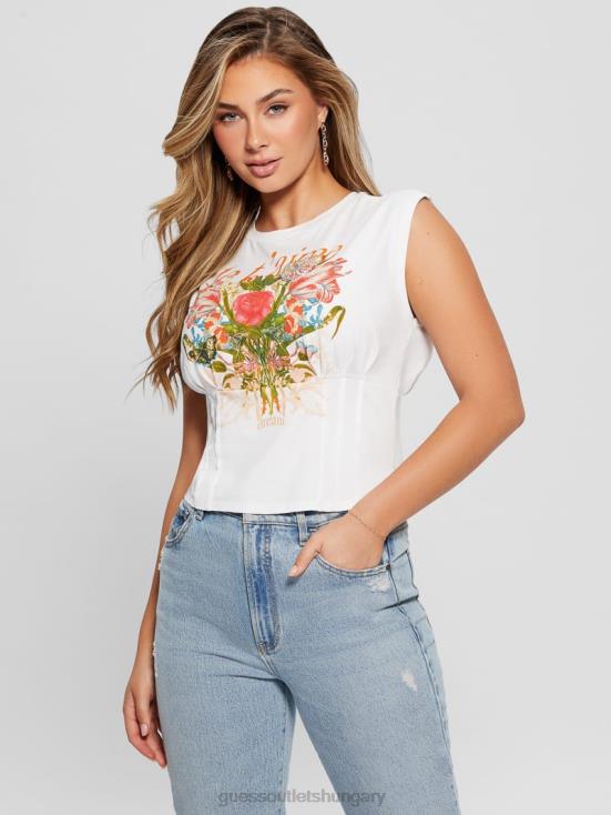 GUESS Pure White 8ZX4F1047 Eco Je T\'aime Corset Tee