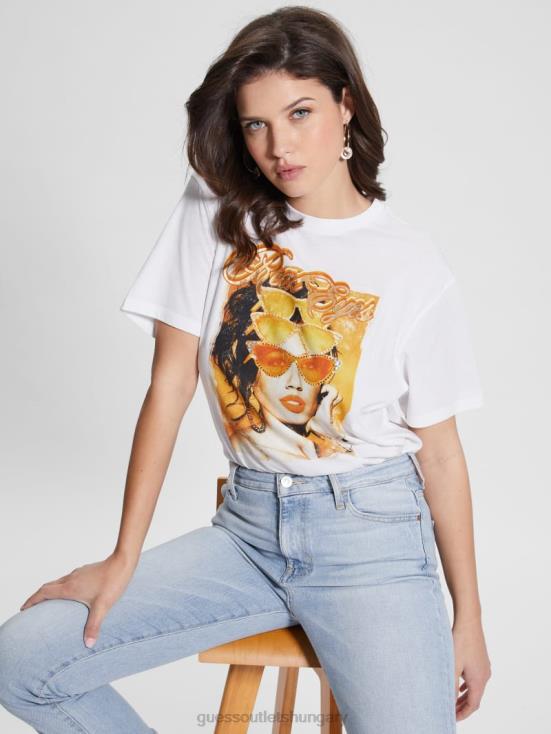 GUESS Pure White 8ZX4F1100 Real Eyes Crewneck Tee
