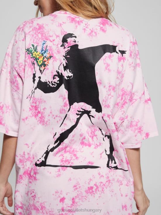 GUESS Striking Fuchsia Pink Mul 8ZX4F1257 Oversized Throwing Flowers Lounge Tee