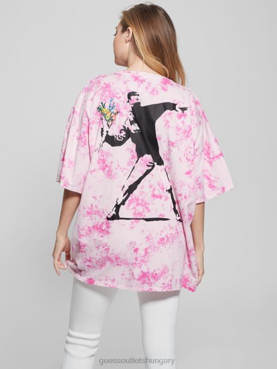 GUESS Striking Fuchsia Pink Mul 8ZX4F1257 Oversized Throwing Flowers Lounge Tee