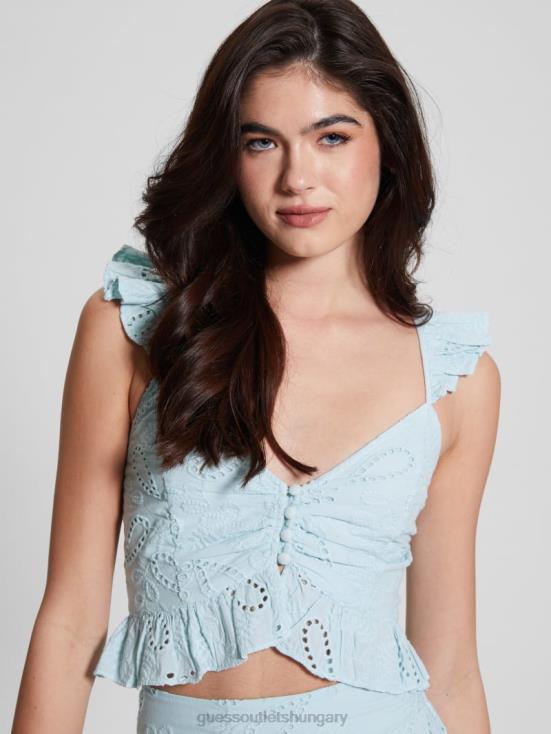 GUESS Whimsical Blue Multi 8ZX4F1305 Arielle Eyelet Top