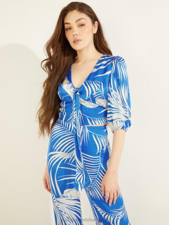 GUESS Baja Palm Print Blue 8ZX4F1420 Eco Tamara Top