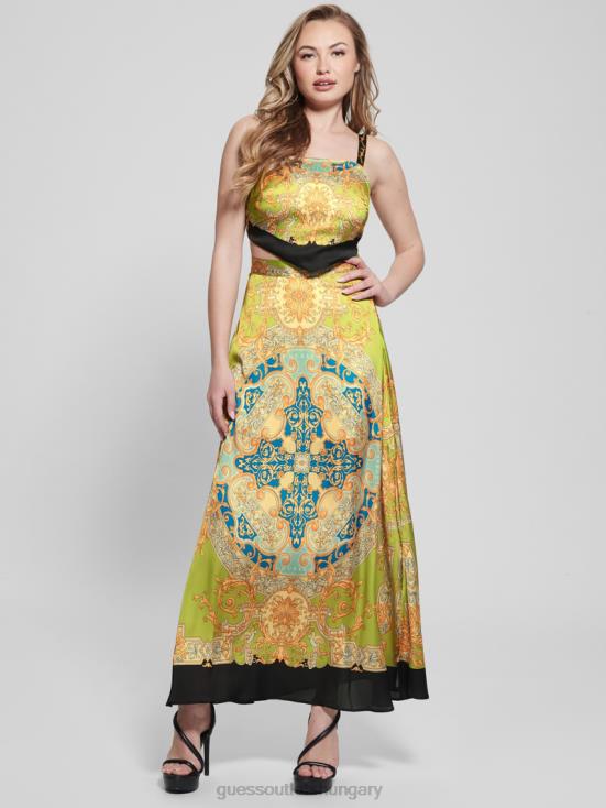 GUESS Baroque Lime 8ZX4F1089 Bassma Satin Crop Scarf Top