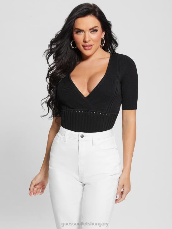 GUESS Black 8ZX4F1008 Soft Bandage V-Neck Top