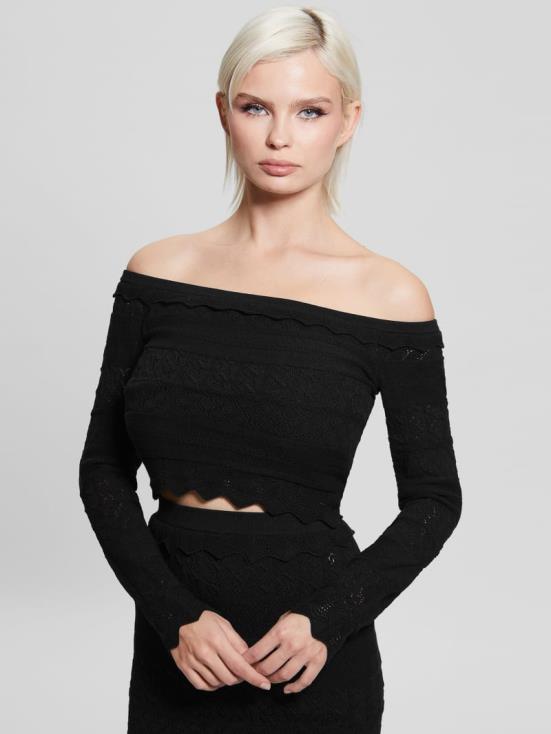 GUESS Black 8ZX4F1508 Eco Pointelle Deeta Sweater Top