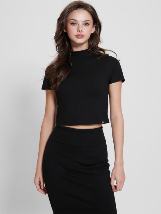 GUESS Black 8ZX4F935 Turtleneck Crop Top