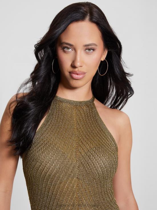 GUESS Black Gold Multi 8ZX4F944 Alexie Lurex Halter Top