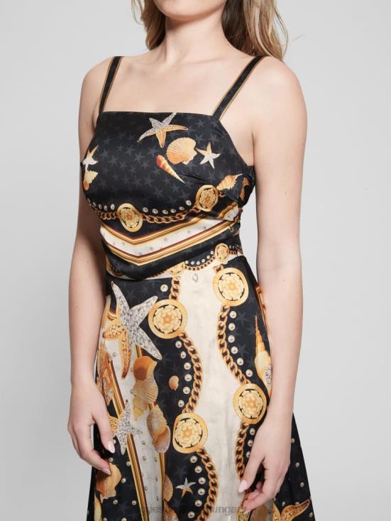 GUESS Black Shell Print 8ZX4F1206 Bassma Satin Crop Scarf Top