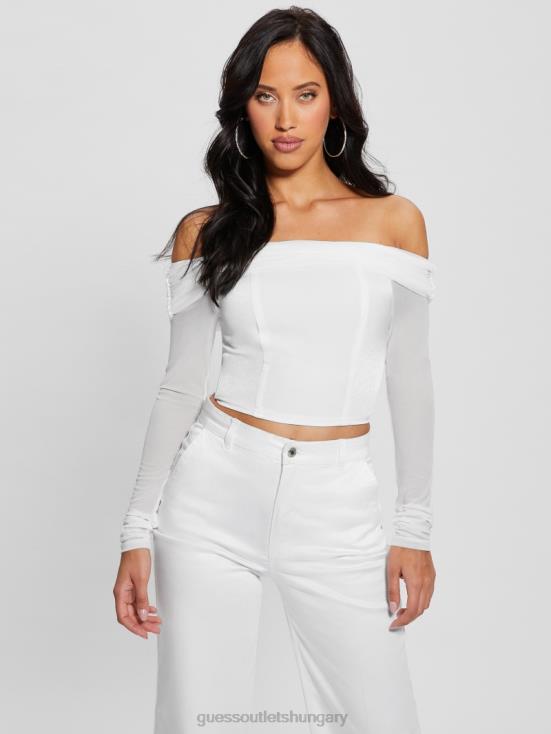 GUESS Blanc Pur 8ZX4F922 Eve Long-Sleeve Crop Top