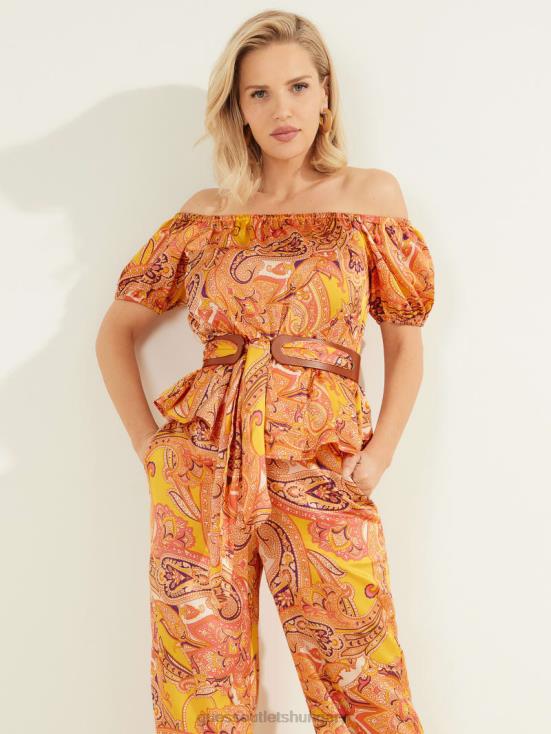 GUESS Cabo Paisley 8ZX4F1443 Penny Printed Off-the-Shoulder Top