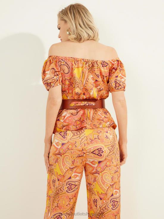 GUESS Cabo Paisley 8ZX4F1443 Penny Printed Off-the-Shoulder Top