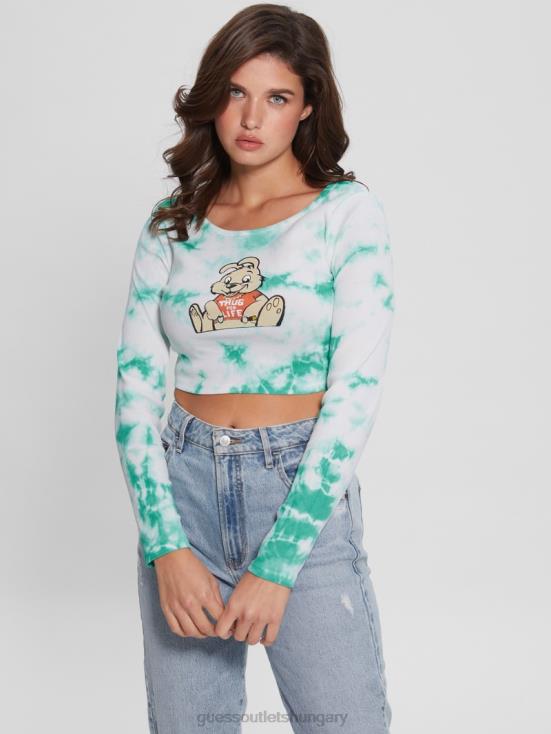 GUESS Carribean Water Multi 8ZX4F1043 Bunny Graphic Tie-Dye Top