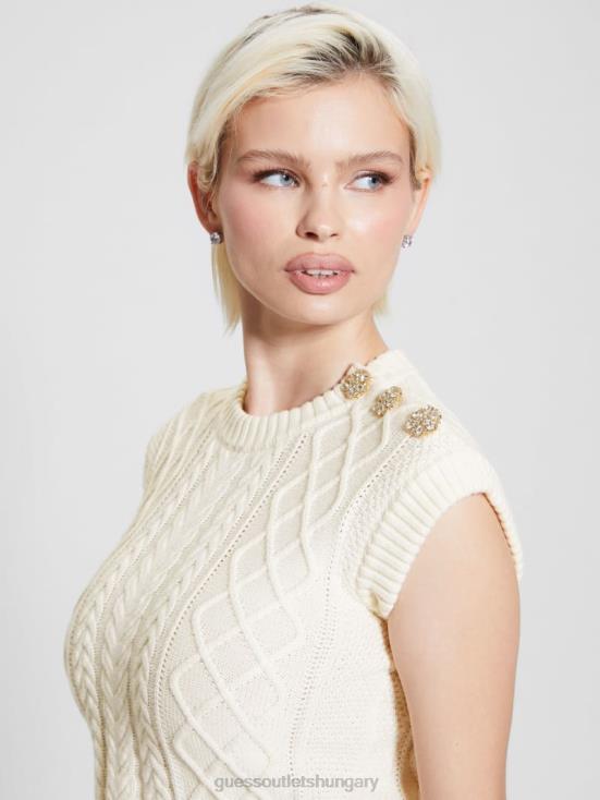 GUESS Cream White 8ZX4F1018 Eco Sabine Jewel Knit Crop Top