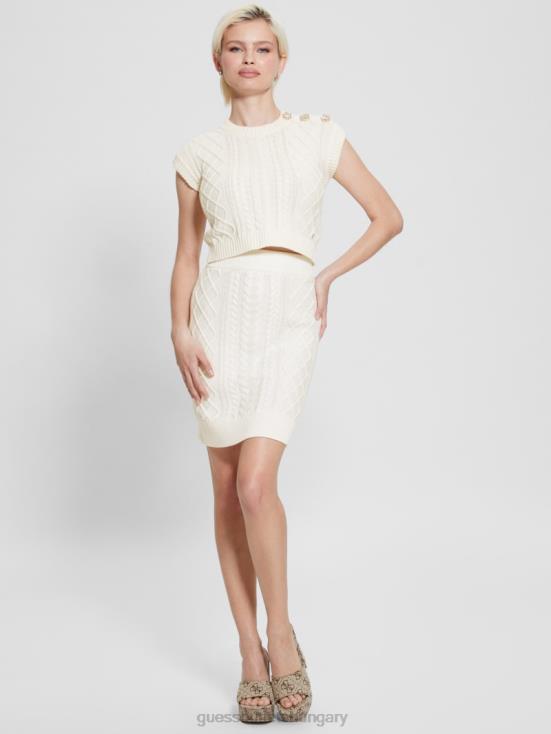 GUESS Cream White 8ZX4F1018 Eco Sabine Jewel Knit Crop Top