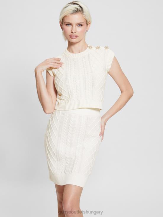 GUESS Cream White 8ZX4F1018 Eco Sabine Jewel Knit Crop Top