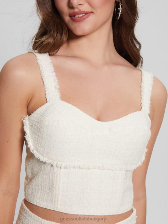 GUESS Cream White 8ZX4F1539 Emily Tweed Top
