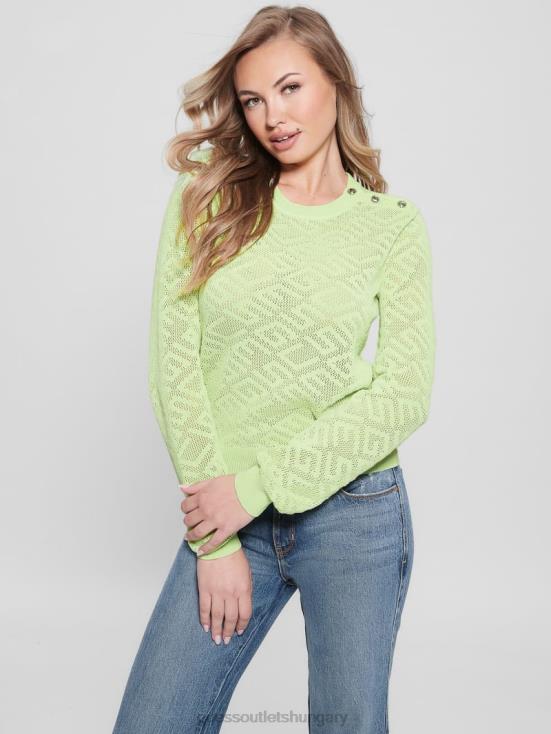 GUESS Honeydew Green 8ZX4F1204 Paula Allover Logo Long-Sleeve Top