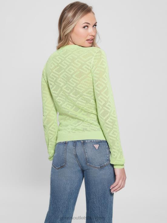 GUESS Honeydew Green 8ZX4F1204 Paula Allover Logo Long-Sleeve Top