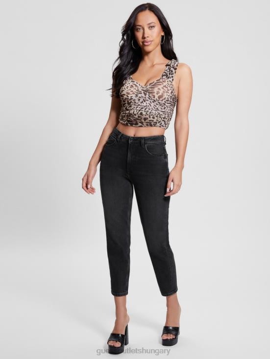 GUESS Jaguar Cat Print 8ZX4F936 Eco Tecla Bow Crop Top