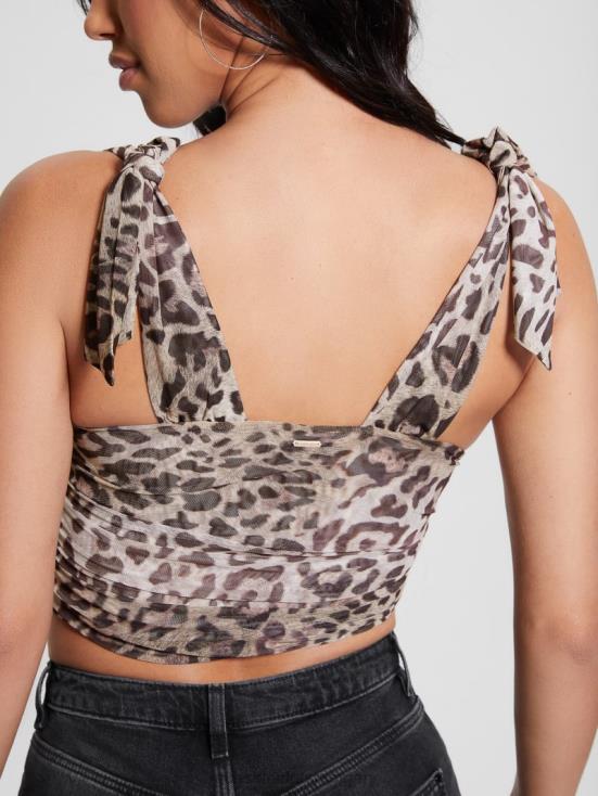 GUESS Jaguar Cat Print 8ZX4F936 Eco Tecla Bow Crop Top