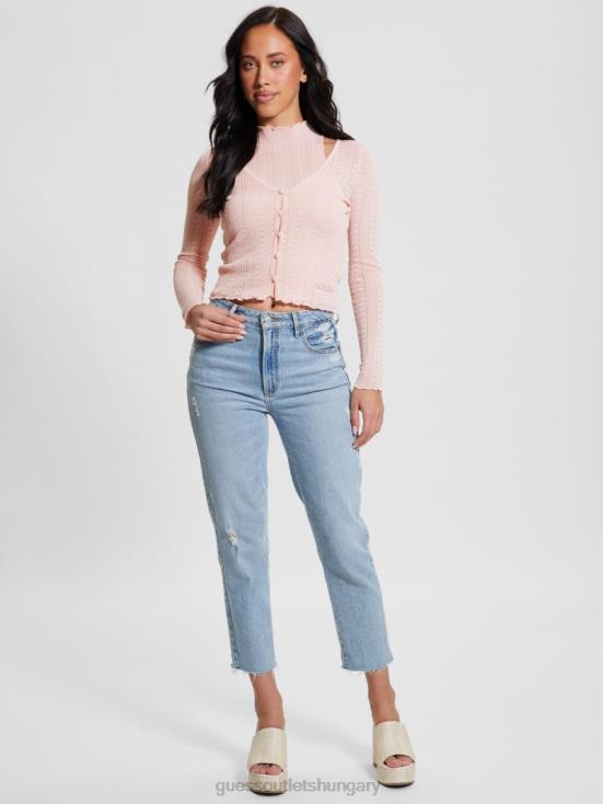 GUESS Low Key Pink Lurex 8ZX4F1104 Dahlia Mock Neck Crop Top