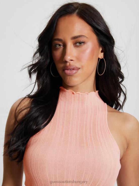 GUESS Low Key Pink Lurex 8ZX4F1104 Dahlia Mock Neck Crop Top