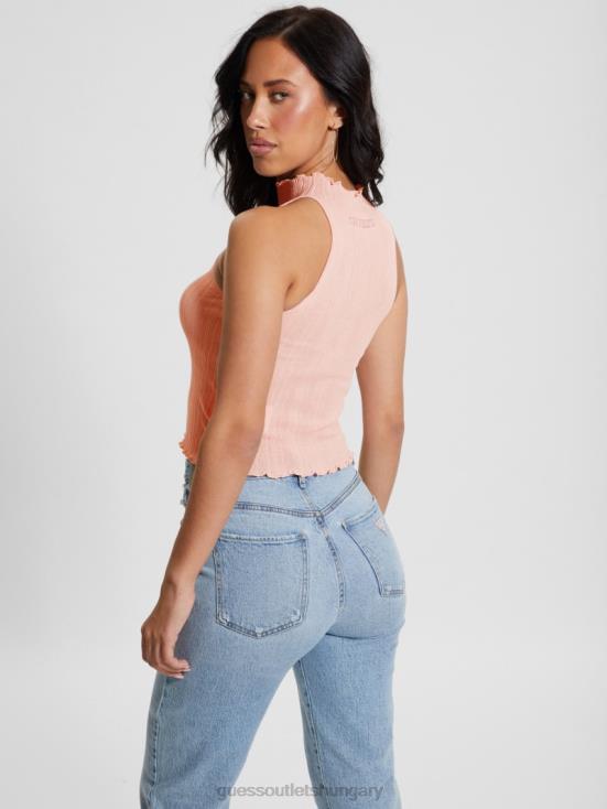 GUESS Low Key Pink Lurex 8ZX4F1104 Dahlia Mock Neck Crop Top