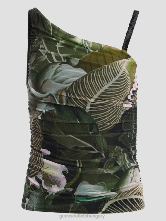 GUESS Moonlit Tropic Garden 8ZX4F1081 Eco Shirred Asymmetrical Dinah Top