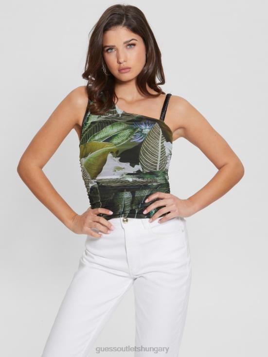 GUESS Moonlit Tropic Garden 8ZX4F1081 Eco Shirred Asymmetrical Dinah Top